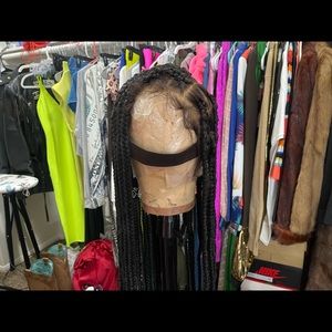 46” INCHES NATURAL BLACK VERY LONG FULL LACE KNOTLESS BRAIDS LACE WIG WITH BEADS